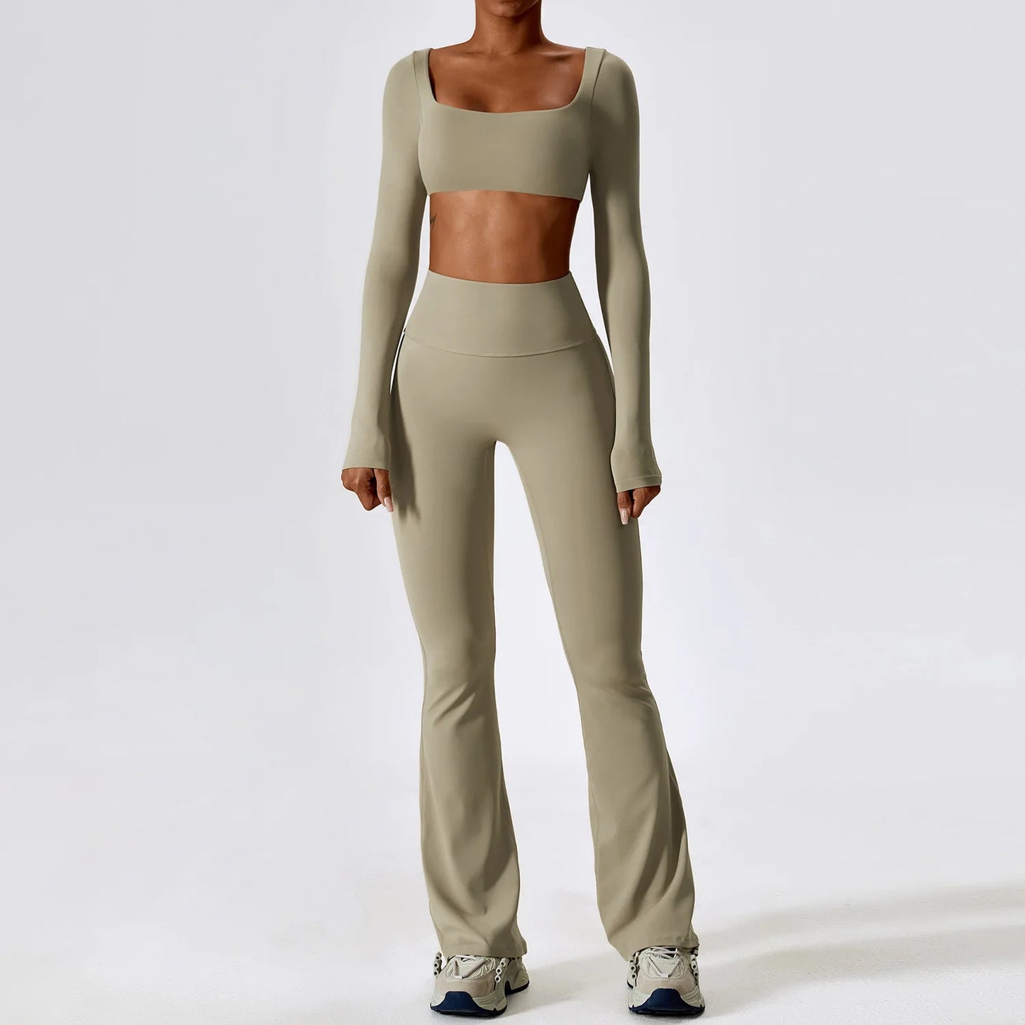 Seamless Yoga Set: Legging, Bra, Crop Top & Long Sleeve - Women's Athletic Workout Clothes