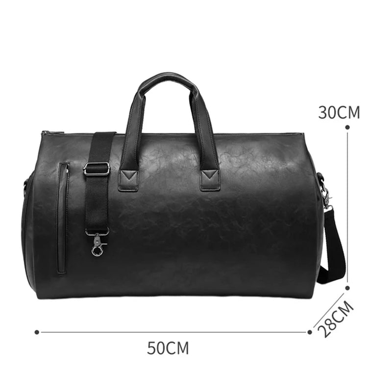 "Waterproof Leather Weekender Duffle Bag with Shoe Compartment - Ideal for Hiking Trips!"