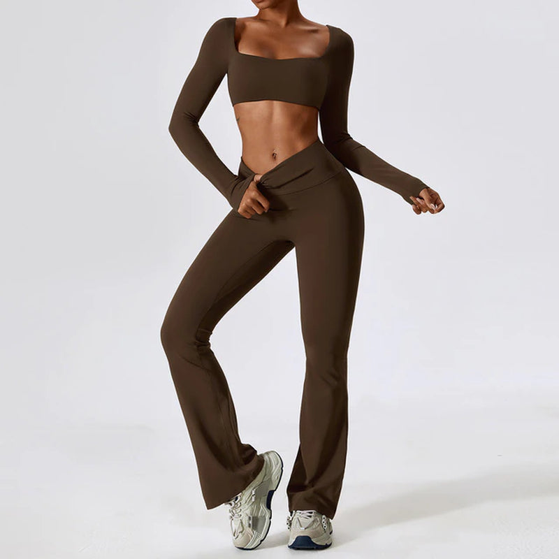 Seamless Yoga Set: Legging, Bra, Crop Top & Long Sleeve - Women's Athletic Workout Clothes