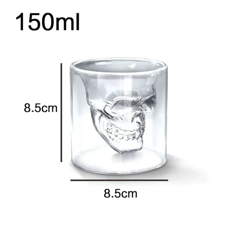 Crystal Skull Head Double-Layered Glass Coffee Mug for Home Bar Club - Perfect for Whiskey, Wine, Vodka, and Beer