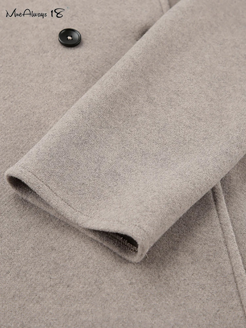 Chic Brown Woollen V-Neck Coat