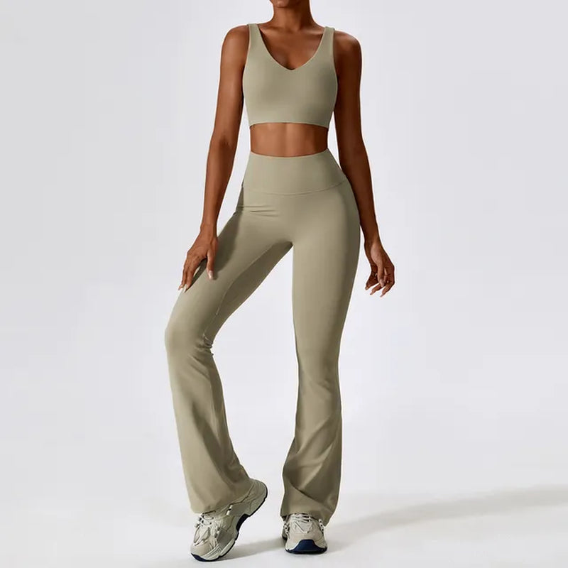 Seamless Yoga Set: Legging, Bra, Crop Top & Long Sleeve - Women's Athletic Workout Clothes