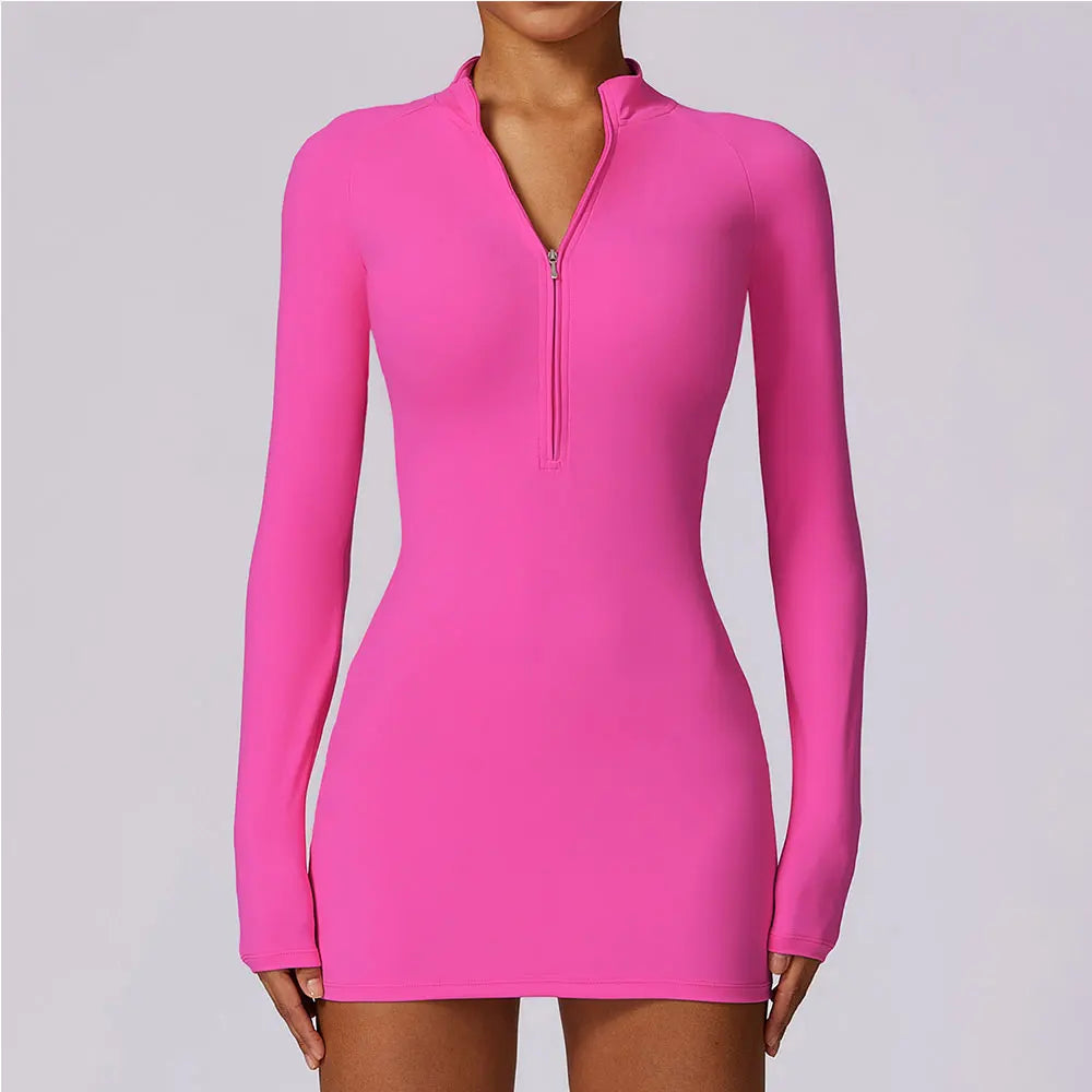 "Zipper Yoga Suit: Women's Fitness Bodysuit with Push-Up One-Piece Design"
