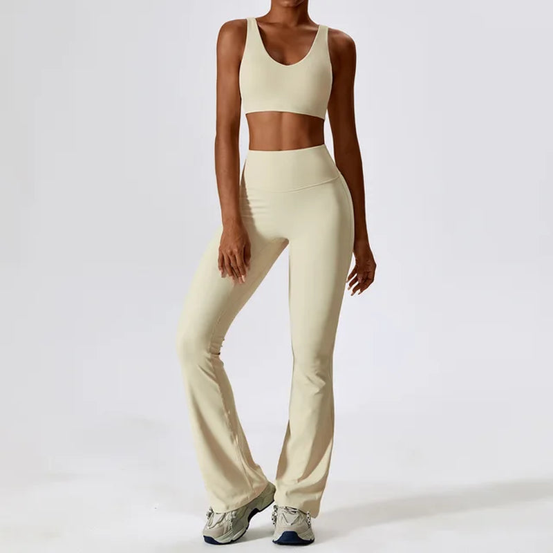 Seamless Yoga Set: Legging, Bra, Crop Top & Long Sleeve - Women's Athletic Workout Clothes