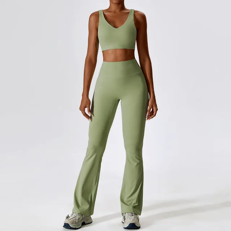 Seamless Yoga Set: Legging, Bra, Crop Top & Long Sleeve - Women's Athletic Workout Clothes