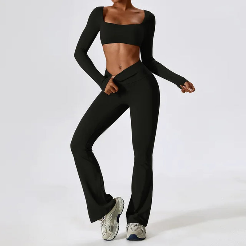 Seamless Yoga Set: Legging, Bra, Crop Top & Long Sleeve - Women's Athletic Workout Clothes