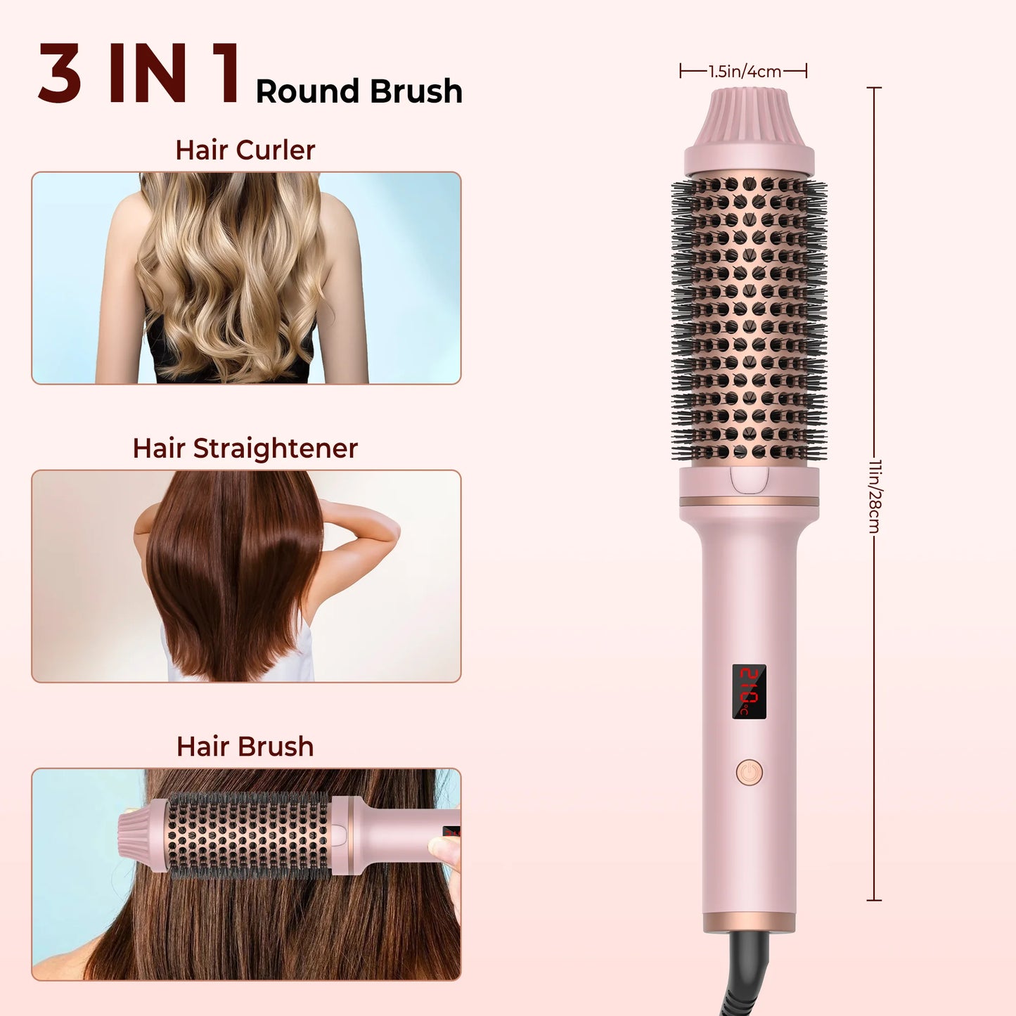 1.5 Inch Ceramic Heated Curling Brush for Voluminous Loose Curls