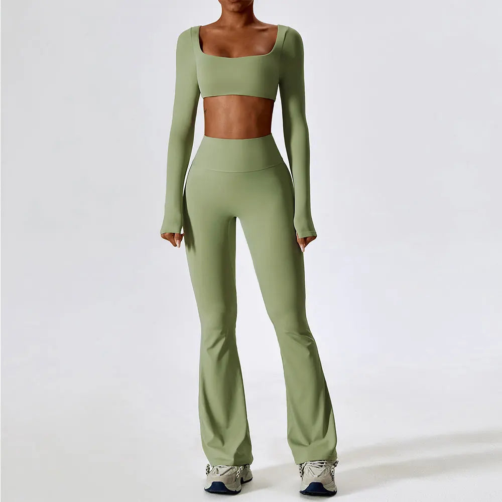 Seamless Yoga Set: Legging, Bra, Crop Top & Long Sleeve - Women's Athletic Workout Clothes