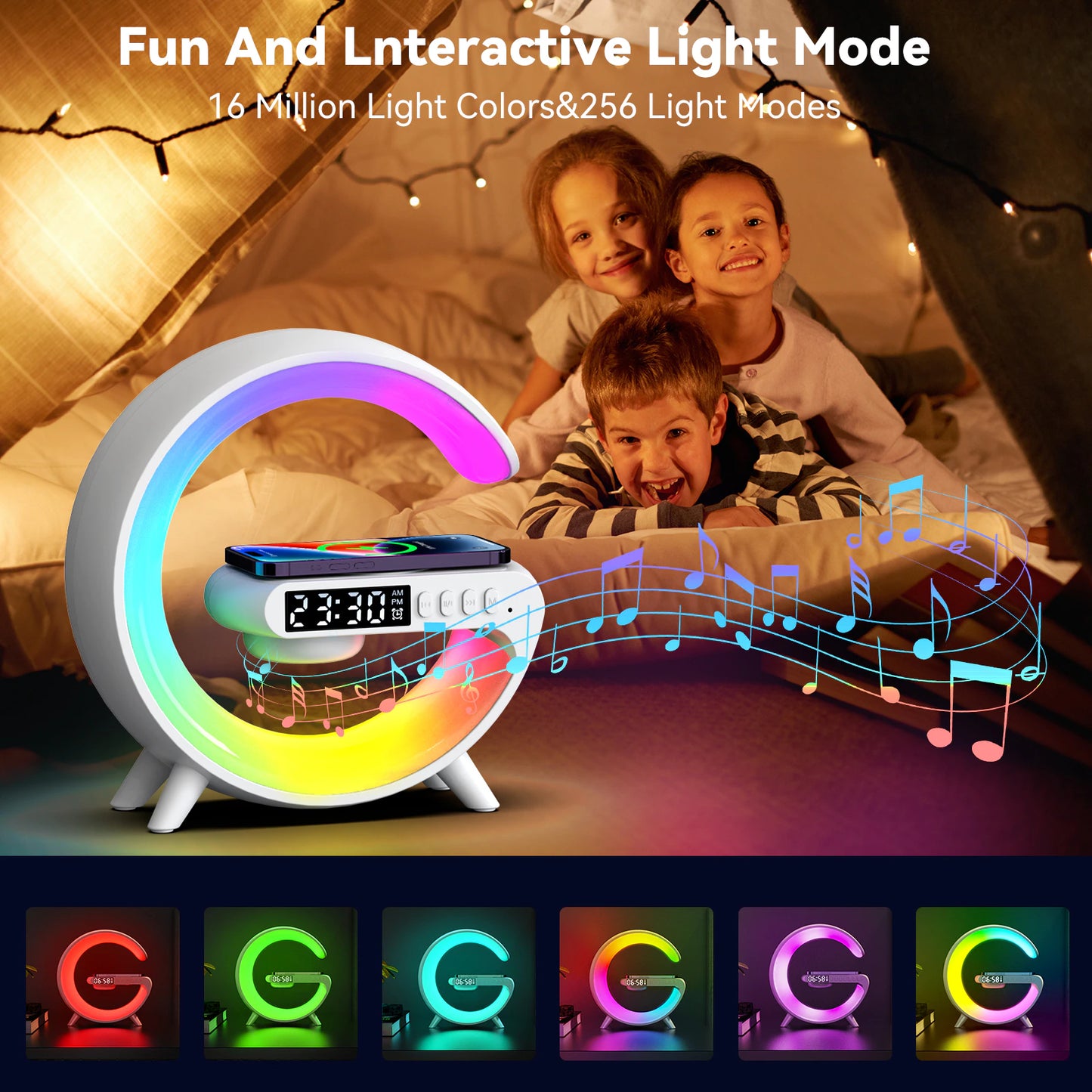 3-in-1 Wireless Charger Stand with Speaker, Night Light, and Fast Charging for iPhone, Samsung, Xiaomi, Huawei