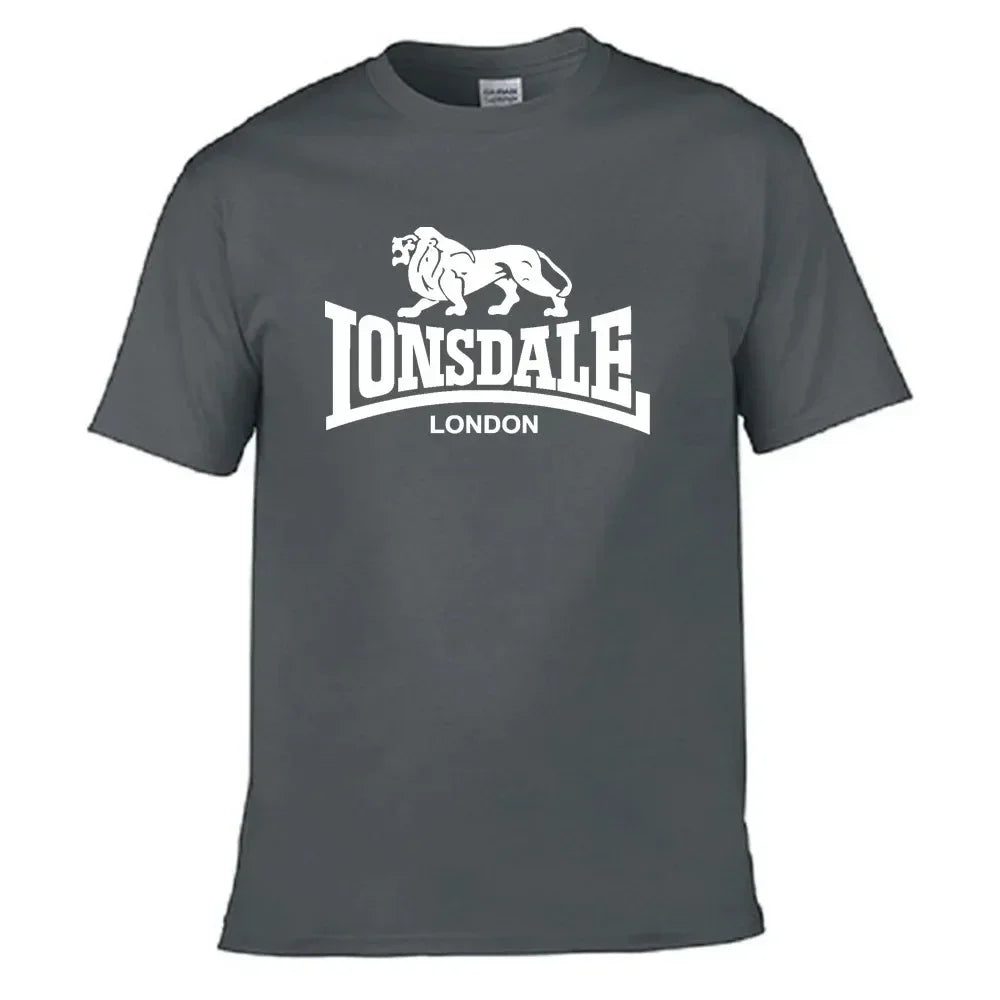 Men'S T Shirt Lion Lonsdale Printed Short Sleeved Summer Loose and Comfortable Cotton Streetwear Oversize Tee Shirt Men Clothing