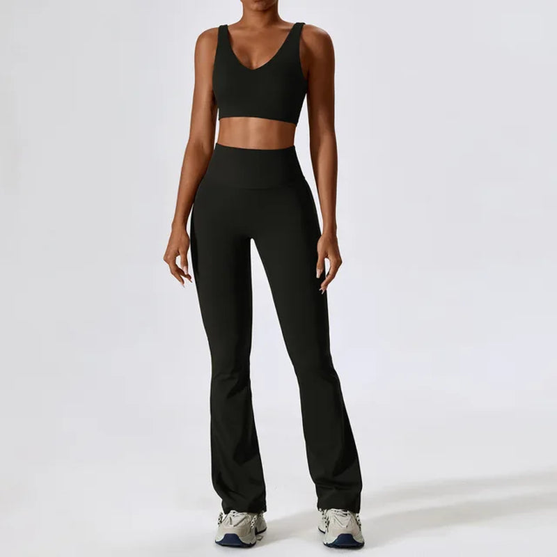 Seamless Yoga Set: Legging, Bra, Crop Top & Long Sleeve - Women's Athletic Workout Clothes