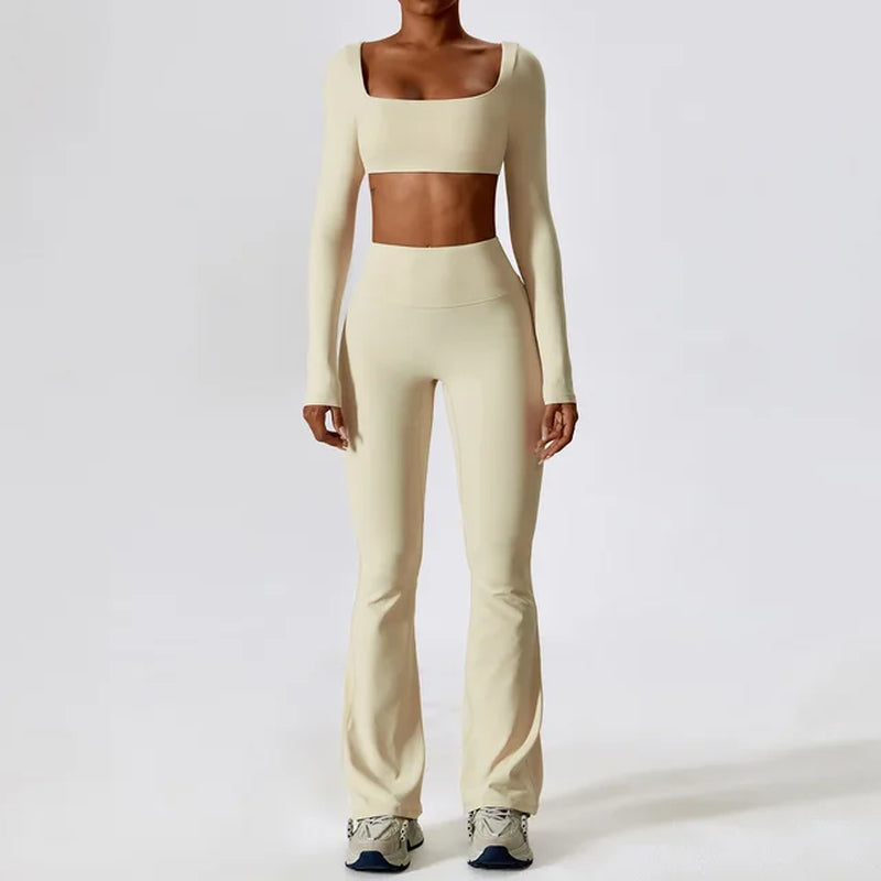 Seamless Yoga Set: Legging, Bra, Crop Top & Long Sleeve - Women's Athletic Workout Clothes