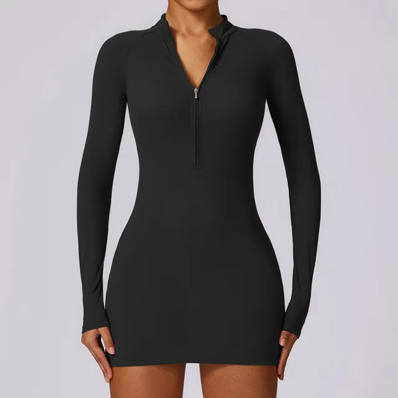 "Zipper Yoga Suit: Women's Fitness Bodysuit with Push-Up One-Piece Design"