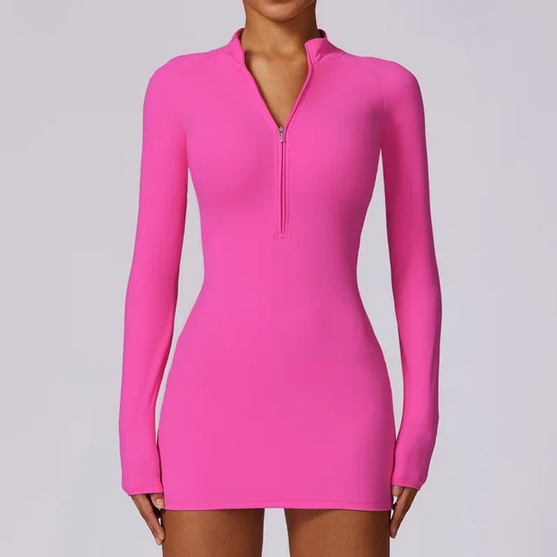 "Zipper Yoga Suit: Women's Fitness Bodysuit with Push-Up One-Piece Design"