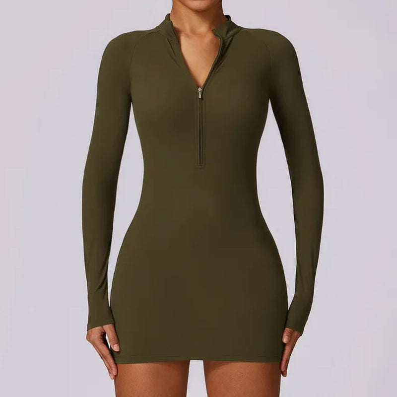 "Zipper Yoga Suit: Women's Fitness Bodysuit with Push-Up One-Piece Design"