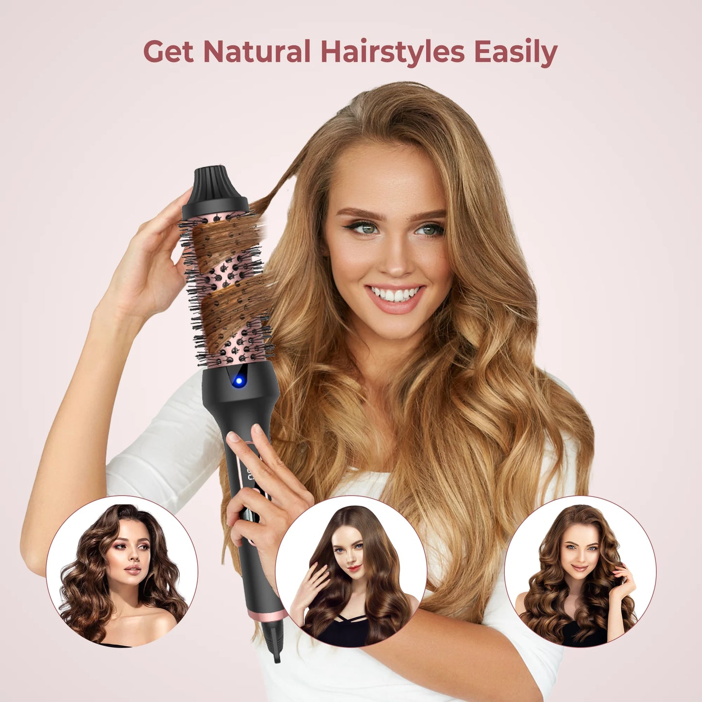 "1.5 Inch Ionic Thermal Curling Brush - Create Effortless Loose Curls & Volume with 9 Heat Settings!"